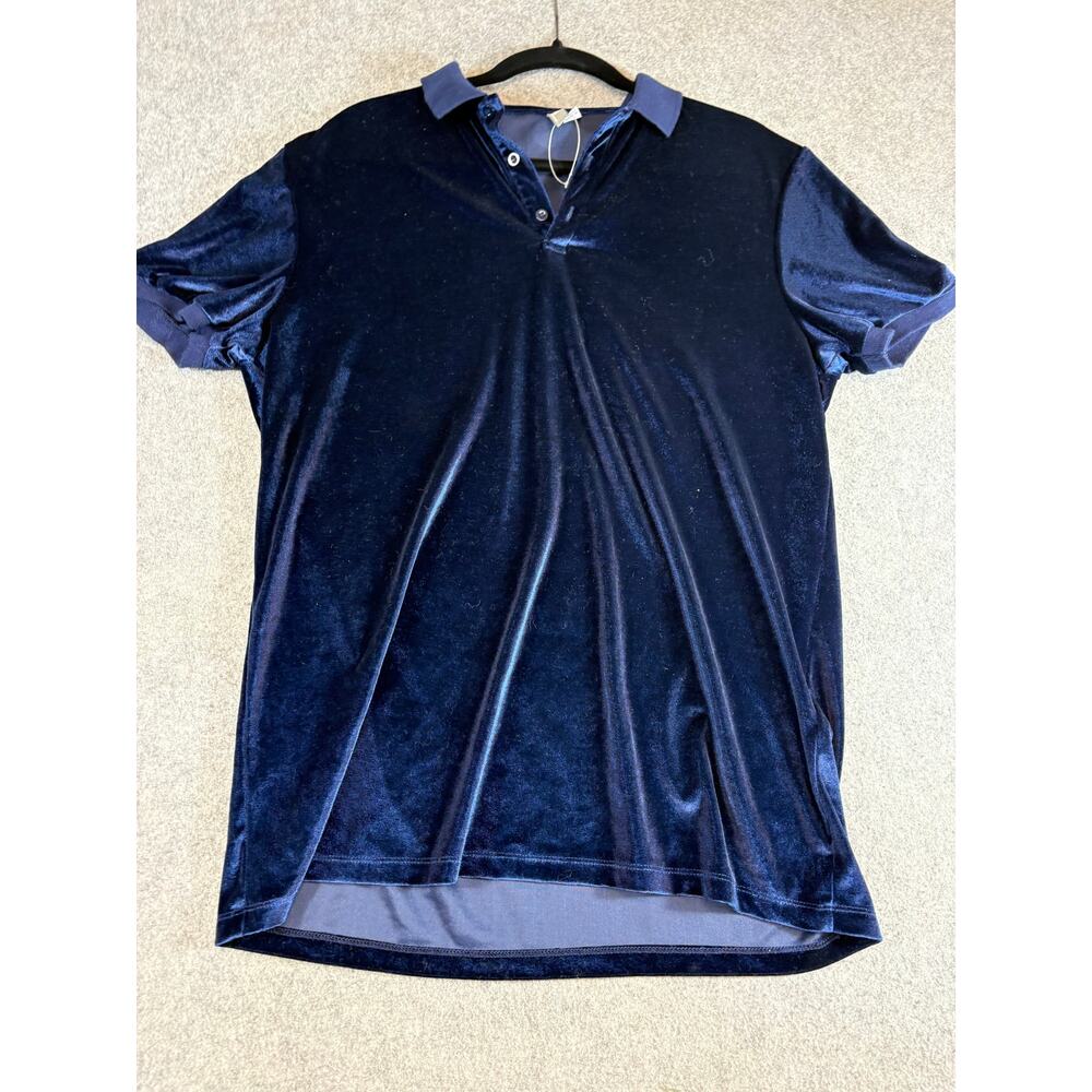 Asos Polo Shirt Mens Large Blue Velvet Short Sleeve Minimalist Casual Athleisure